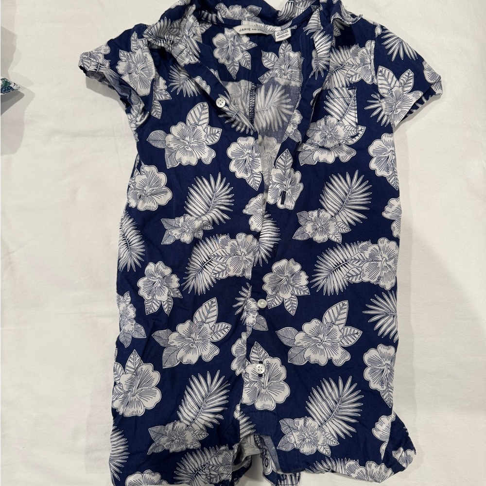 Janie and Jack Navy and White Floral Button-Down Romper